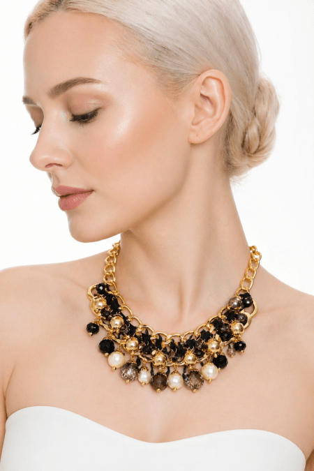 Beige and black beaded necklace