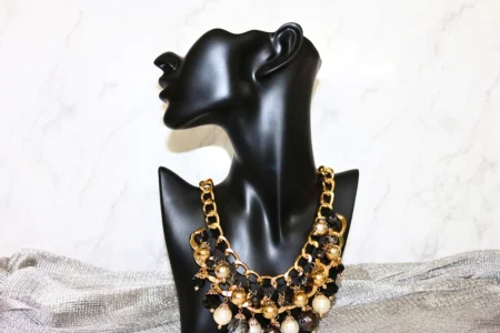 Beige and black beaded necklace