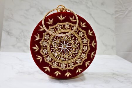 Maroon Round emroidered clucth with bangle